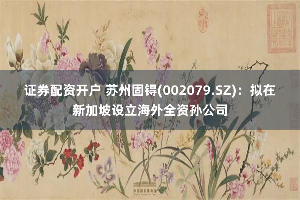 证券配资开户 苏州固锝(002079.SZ)：拟在新加坡设立海外全资孙公司